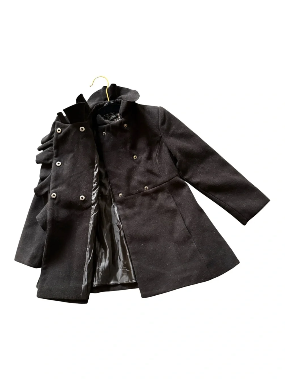 Rothschild Vintage Girls' 5/6 Black Ruffle-Trim Coat Winter Holiday